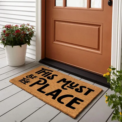 Miniatura 2 de Divertido tapete de coco de bienvenida, decoración de porche delantero con texto en inglés «This Must Be The Place» para la entrada en interiores