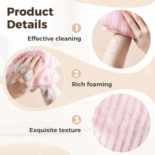 Miniatura 3 de Toalla de ducha exfoliante, toalla de baño exfoliante con textura suave para el hogar, toallas suaves y plegables para la espalda, toalla corporal