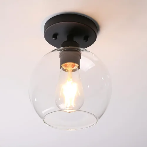 Miniatura 7 de Pathson Lámpara de techo de cristal con forma de globo, 1 luz redonda industrial empotrada para pasillo, cocina, fregadero, sala de estar, baño