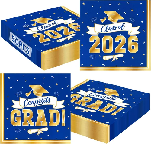 Miniatura 16 de Paquete de 50 servilletas de graduación para la clase de 2026, 6.5 x 6.5 pulgadas, servilletas de graduación rojas, pañuelos de papel clásicos