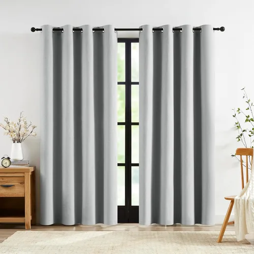 Miniatura 17 de Jubilantex Cortinas opacas plisadas negras de 63 pulgadas, cortinas de lino sintético para dormitorio, sala de estar, casa rural, juego de cortinas