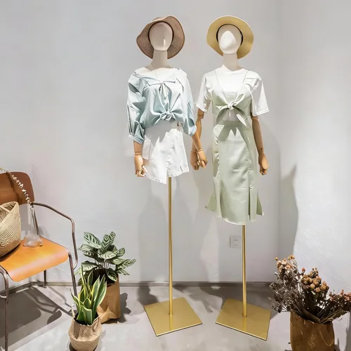 Miniatura 6 de Maniquí Femenino Forma de Vestido Torso, Cuerpo de Maniquí de Exhibición con Cabeza Desmontable, Manos de Madera y Soporte Dorado de Altura
