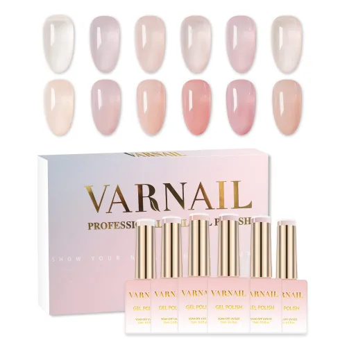 Miniatura 12 de VARNAIL Rainbow Candy Jelly - Kit de esmalte de uñas de gel de 6 colores y capa base de regalo, kit de esmalte de gel transparente arcoíris