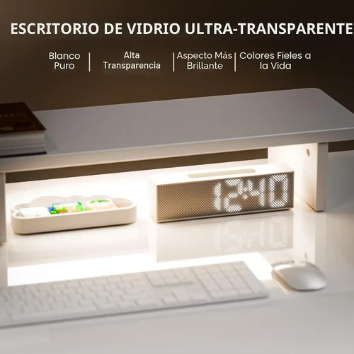 Miniatura 7 de FLEXISPOT Comhar - Escritorio de pie eléctrico de cristal puro con cajones, escritorio y puertos de carga USB, escritorio ergonómico de altura