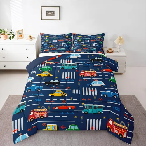 Miniatura 10 de Feelyou Juego de ropa de cama de tractor, edredón de excavadora, juego de edredón de automóvil de dibujos animados para niños, juego de edredón
