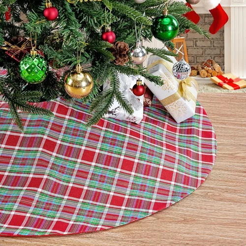 Miniatura 7 de SoarDream Faldas de árbol a cuadros de Navidad pequeñas de 24 pulgadas, falda de árbol a cuadros de búfalo rojo y negro para Navidad, fiesta de Año