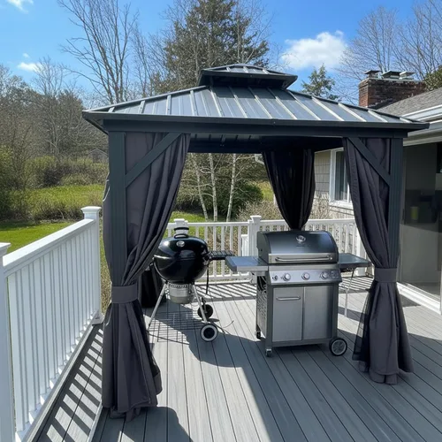 Miniatura 12 de PURPLE LEAF Glorieta de 6' X 8' con techo rígido para parrilla de patio, glorieta de barbacoa de aluminio con toldo, 24 bombillas LED transparentes