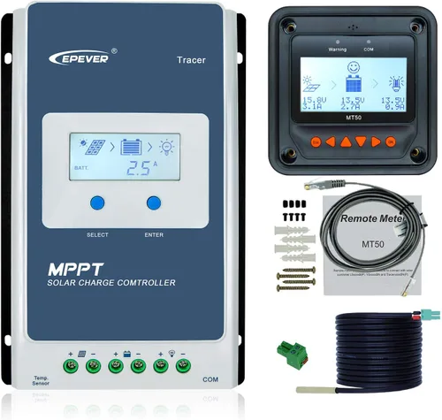 EPEVER MPPT Controlador de carga solar 40A 12V 24V Tracer4210AN G3 + medidor remoto MT52 + kit Temp Senosr RTS para panel solar cargador regulador