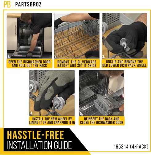 Miniatura 6 de PartsBroz 165314 - Repuesto de estante inferior de ruedas para lavavajillas (paquete de 4) – se adapta a ruedas Bosch para lavavajillas, parte