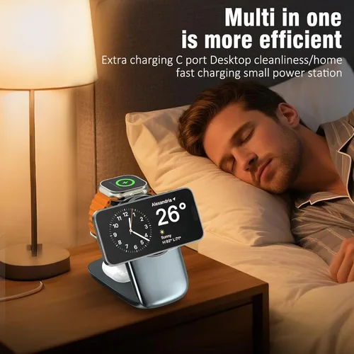 Miniatura 6 de Estación de carga plegable 3 en 1 para iPhone 16e/16/15/14/13/12 compatible con Apple Watch 10/9/8/7/6/5/4/3 Ultra, estación de carga inalámbrica