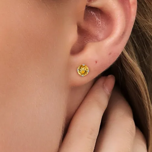 Miniatura 273 de Gem Stone King Aretes solitarios con piedra natal de oro de 14 quilates Redondos de 0.236 in Aretes de oro para mujeres y hombres