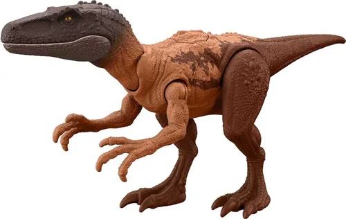 Mattel Jurassic World Strike Attack - Juguete de dinosaurio con acción de un solo golpe y articulaciones móviles, figura de acción de Herrerasaurus