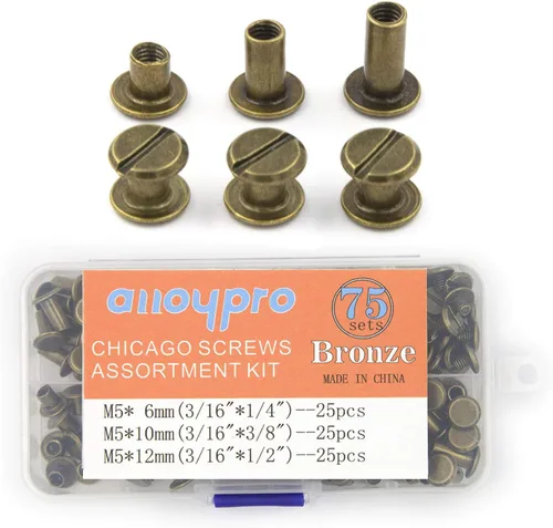 Miniatura 10 de Juego de 50 tornillos de fijación Chicago de bronce, kit surtido de remaches de uñas, botón Chicago, decoración de cuero, encuadernación redonda