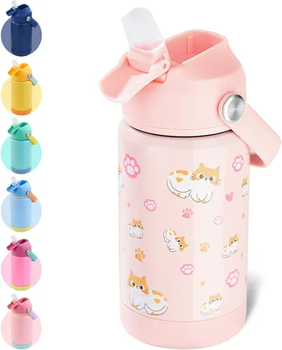 Miniatura 38 de Kerilyn - Botella de agua para niños, de acero inoxidable, con pajilla a prueba de fugas, con aislamiento térmico, libre de bisfenol A, unisex