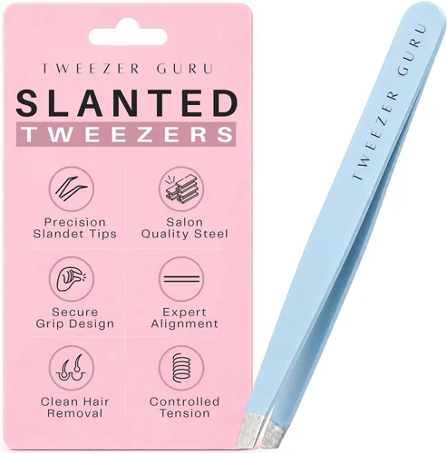 Tweezer Guru Pinzas para mujer – Pinzas de precisión inclinadas para cejas y depilación encarnada – Pinzas de puntos negros y astillas con punta de