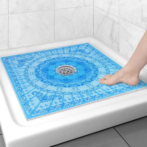 Miniatura 38 de Alfombrilla de ducha cuadrada antideslizante: 24 x 24 pulgadas para ducha interior con orificio de drenaje en el medio, tapete de ducha de masaje