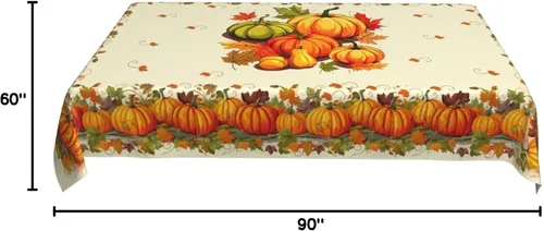 Miniatura 10 de Mantel de Otoño de Acción de Gracias con Hojas de Calabaza, Mantel Rectangular Lavable de Cuadros Rústicos para Decoración de Cocina y Comedor