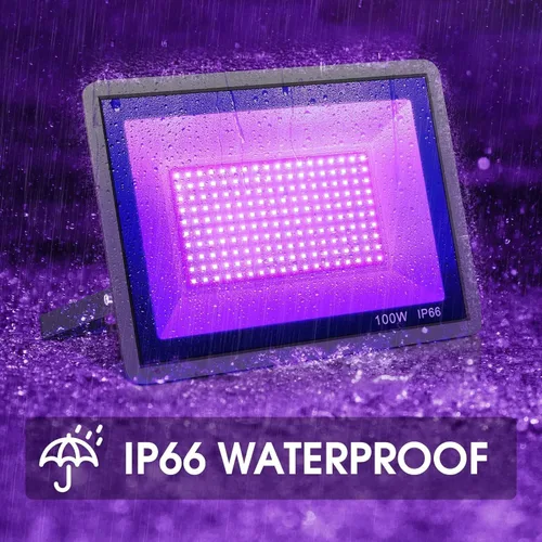 Miniatura 2 de YANYCN Paquete de 3 luces LED negras de 100 W, luz de inundación de luz negra con enchufe e interruptor, luz negra impermeable IP66 de 120 V