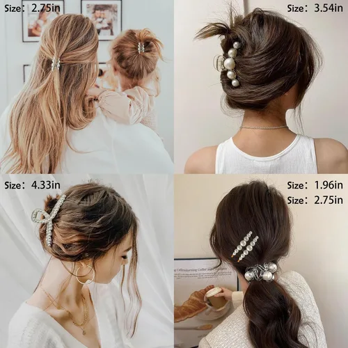 Miniatura 2 de GQLV Accesorios para el cabello de perlas para mujeres/niñas, 6 pinzas de pelo grandes, pasadores decorativos antideslizantes, lazos en espiral
