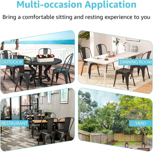 Miniatura 4 de Juego de 4 sillas de metal para patio, sillas para exteriores, sillas de metal para cocina, cocina, altura de restaurante, barra lateral apilable