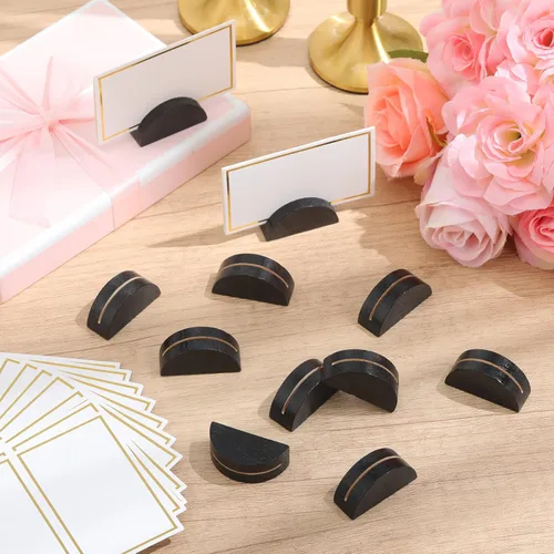 Miniatura 4 de Maitys 48 soportes de madera para números de mesa de boda, soporte para nombre de mesa de boda, diseño semicircular, tarjeteros con 48 tarjetas
