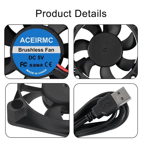 Miniatura 3 de ACEIRMC Ventilador de refrigeración sin escobillas USB de 1.969 in x 0.394 in DC 5 V, ventilador de enfriamiento silencioso 5010 mini ventilador