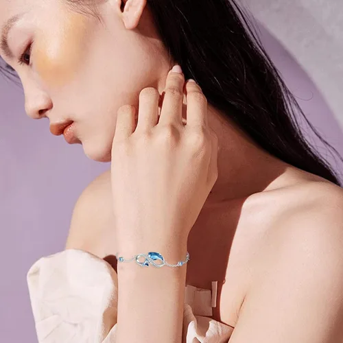 Miniatura 6 de Pulsera de delfín para mujer, de plata de ley, tobilleras de delfín, impermeables, hipoalergénicas, dijes de cristal, regalo único de Navidad