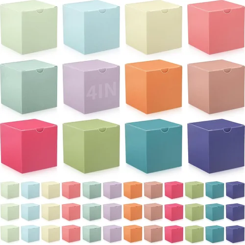 Miniatura 11 de Zhehao - Paquete de 48 cajas de regalo pequeñas de 10,2 x 10,2 x 10,2 cm, cajas de papel kraft cúbicas coloridas al por mayor, con tapas