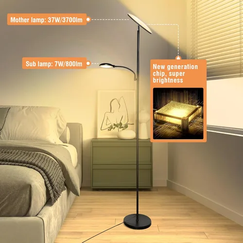 Miniatura 2 de Lámparas de pie Marctronic para sala de estar, lámpara de pie LED de 44W/4500LM súper brillante 2 en 1 con control remoto, atenuable sin escalones