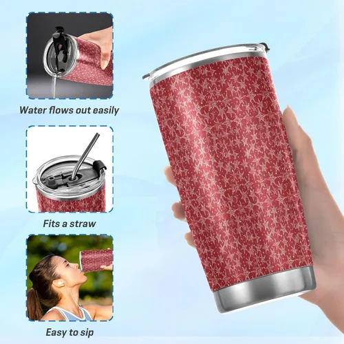 Miniatura 6 de Red and White Stars Stainless Steel water bottle with straw with Lid and Straw travel mug for camping leakproof insulated tumbler termo para bebidas