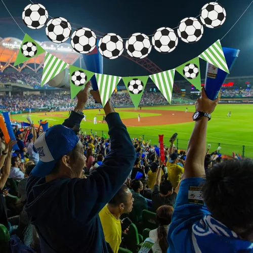 Miniatura 5 de Zonon 4 piezas de banderines de béisbol y fútbol, decoraciones de fiesta de cumpleaños, guirnalda de papel de bola deportiva para suministros