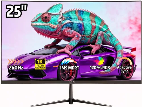 ZZA Monitor de PC de 24.5" para juegos, pantalla FHD de 240Hz, panel VA, AMD FreeSync, 120% sRGB, modo de luz azul baja, montaje VESA 75X75MM,