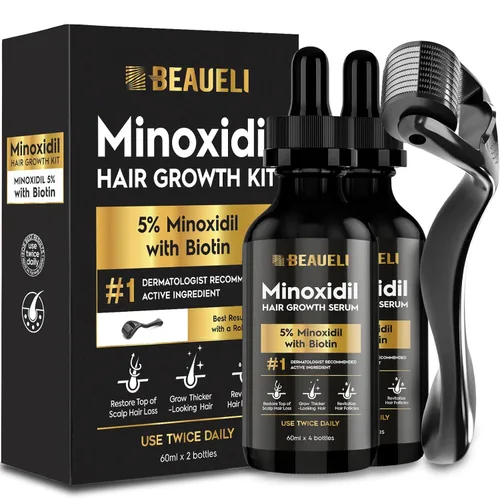 Beaueli Kit de crecimiento de barba de Minoxidil para hombres y mujeres, tratamientos para la pérdida de cabello y el crecimiento del cabello,