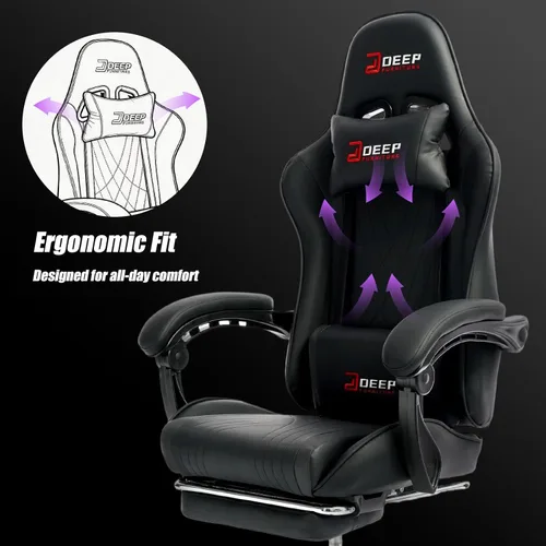 Miniatura 6 de Silla de juegos con reposapiés, silla ergonómica de juego con soporte lumbar y reposabrazos de acoplamiento, silla reclinable para computadora