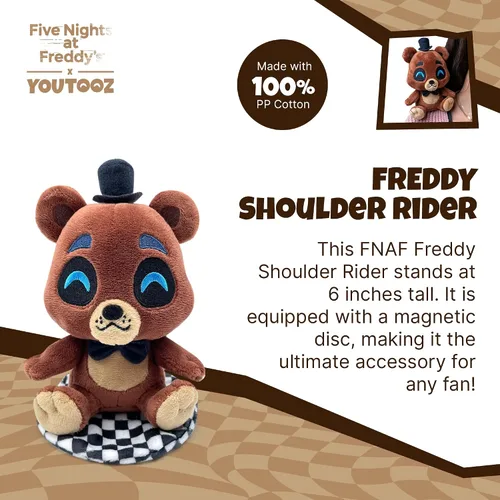 Miniatura 2 de Youtooz FNAF Freddy Muñeco de felpa de 6 Pulgadas para hombro, Muñeco de felpa magnético blando coleccionable para el hombro de Freddy de Five