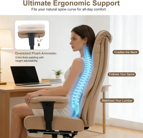Miniatura 5 de EXCEBET Silla de Oficina Grande y Alta con Asiento Ancho de 400 libras, Silla de Oficina Ejecutiva de Cuero con Respaldo Alto con Reposapiés, Sillas