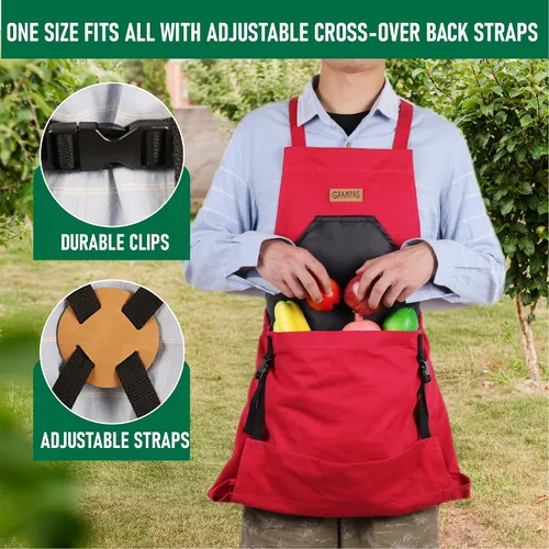 Miniatura 5 de Grampa's Garden - Delantal de jardinería con espalda cruzada con bolsillos para mujeres y hombres Delantal de cosecha con bolsa de canguro grande