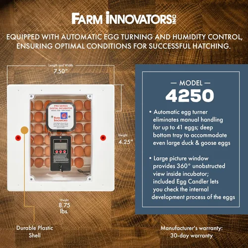 Miniatura 2 de Farm Innovators 4250 Incubadora digital de aire circulado con calefacción (encubadora para huevos) con girador automático de huevos para mejorar