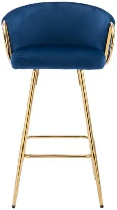 Miniatura 3 de Taburetes de bar modernos de terciopelo, juego de 2 taburetes de bar con respaldo y reposapiés cromados, taburetes de bar altos con patas doradas