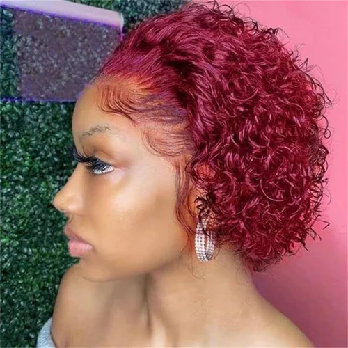 Miniatura 7 de INSTASTYLE Pelucas rubias degradadas con encaje frontal de 6 pulgadas, cabello humano de 13 x 1, corte Pixie, pelucas cortas rizadas de encaje HD