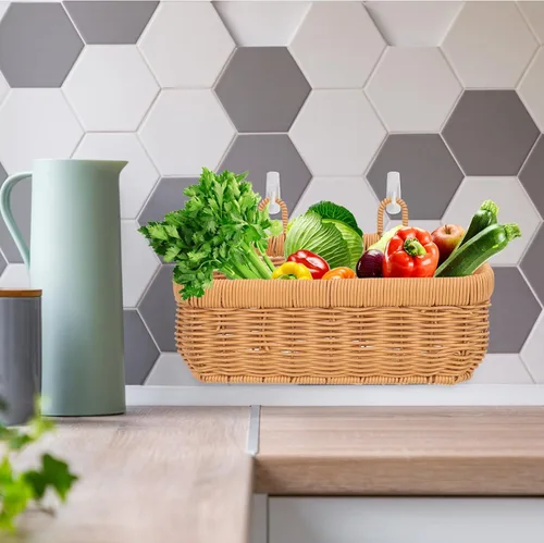 Miniatura 8 de Cabilock Cesta colgante tejida para almacenamiento de pared, cesta de almacenamiento para colgar en la cocina, organizador de artículos diversos