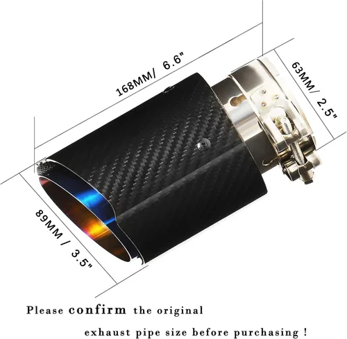 Miniatura 2 de Punta de Escape Silenciador Entrada 2.5" Salida 3.5" Acero Inoxidable y Fibra de Carbono Brillante Tubo de Cola de Carro 6.6" de Longitud Universal