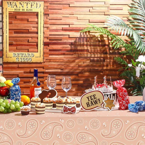 Miniatura 5 de Tatuo Mantel de fiesta del oeste con estampado de cachemira, mantel de bandana, mantel de plástico rectangular con flores para fiesta temática