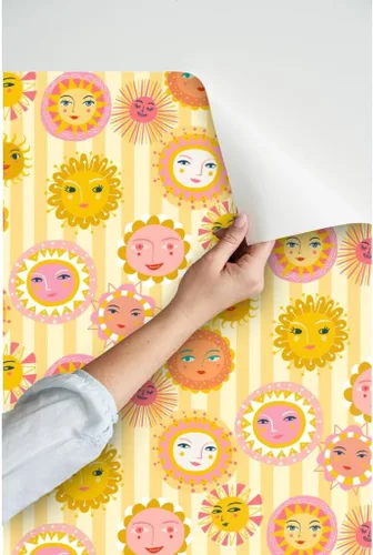 Miniatura 3 de Despegar y pegar papel tapiz muestra – Círculos de pequeña escala del sol, rayos de sol meteorológico, habitación de los niños, papel tapiz