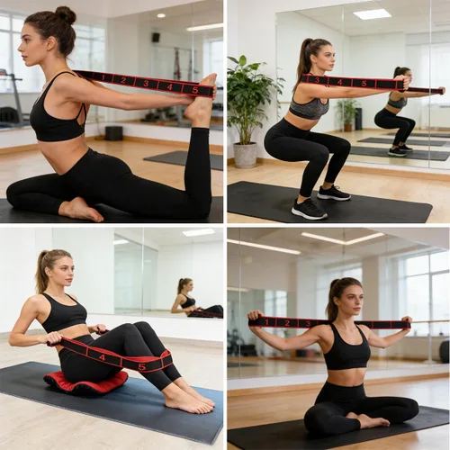 Miniatura 7 de Paquete de 2 bandas de resistencia de 8 secciones con marcas numeradas, banda de ejercicio para estiramiento, yoga, pilates y fitness en casa