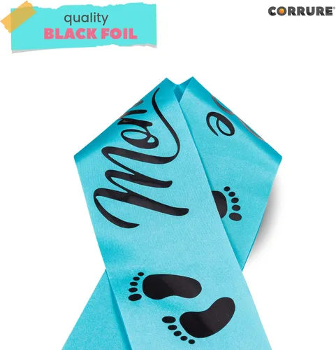 Miniatura 6 de CORRURE Baby Shower Mom to Be Faja para niño o niña – Hermosa cinta azul y texto de aluminio negro – Ideal para revelación de género, regalos