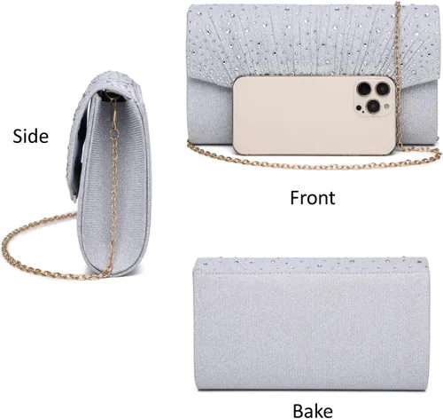 Miniatura 7 de Bolso de noche para mujer, bolso de mano con diamantes de imitación, lentejuelas con purpurina, bolso cruzado para mujer, fiesta de boda