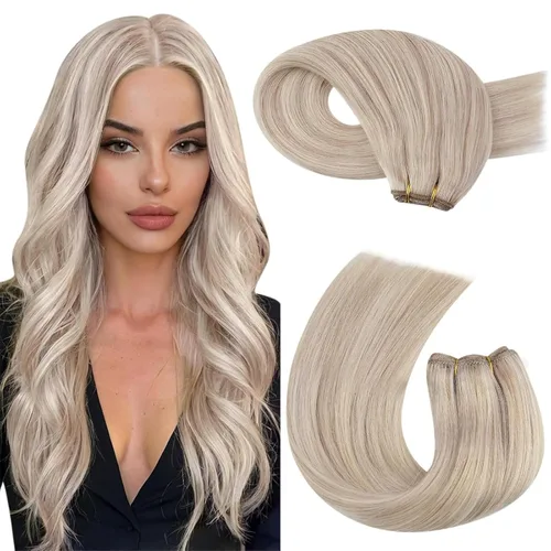 Miniatura 24 de Moresoo - Extensiones de cabello humano real cosidas, Remy, lacio, doble trama, color negro jet, 14 pulgadas, 3.53 onzas