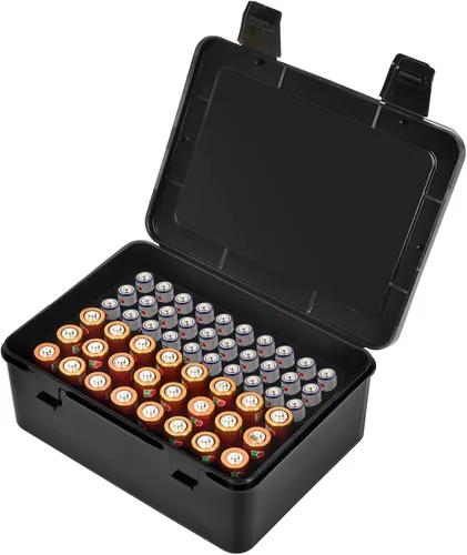 ALCYON Caja Organizadora de Almacenamiento de Baterías, Estuche Soporte de Garaje para 24* AA, 30* Baterías AAA (Bolsa No Incluye Paquete de Negro