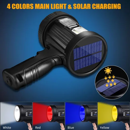 Miniatura 6 de Foco recargable, 99000 lúmenes, linterna LED brillante, reflector de luz de larga duración, focos de mano para exteriores con paneles solares